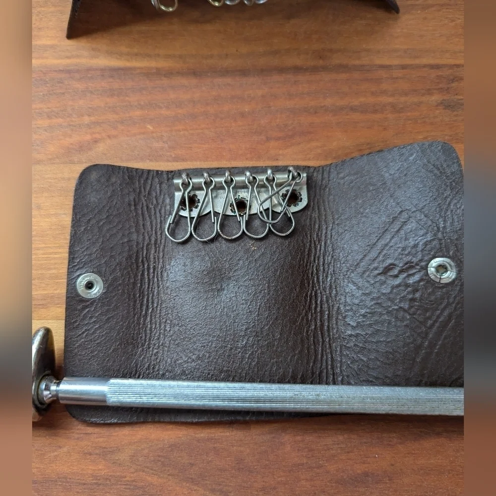 Vintage leather Key Cases, snap tri fold, 2 brown, 1 black, Wexford Hall